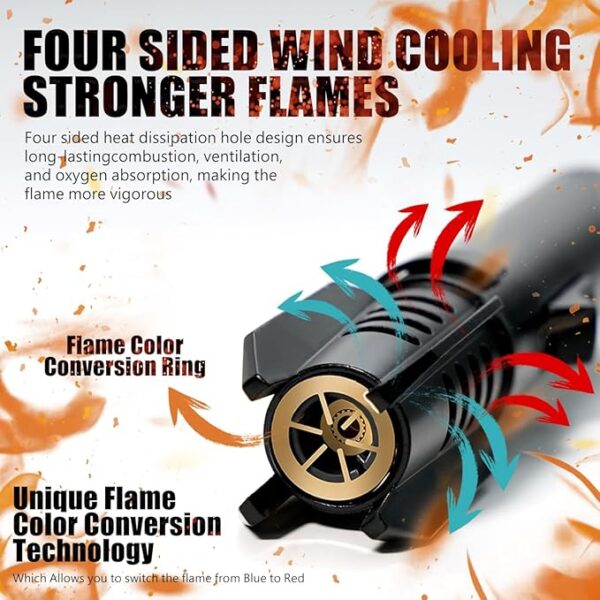 Camping Lighter, Torch Lighter, Straight Flame Bright Fire Refillable Windproof Adjustable Color with Safety Lock for Campfires Kitchen Hiking Candles Fireplace BBQ Outdoor Essentials (Black) - Image 5