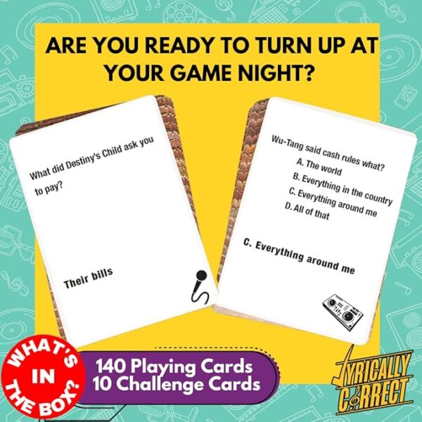 Lyrically Correct 90's and 2000's Hip Hop & R&B Music Trivia Card Game for Friends, Fun Party Game for Adults, Family Gatherings, Game Nights, and Finish The Lyrics Challenge - Image 5