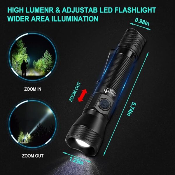 ULTRAFIRE Tactical EDC Flashlight with Holster,1350 High Lumens Rechargeable Police Flashlight with Belt Holder,Zoomable LED Flashlights for Emergency,Law Enforcement Torch E5 - Image 6