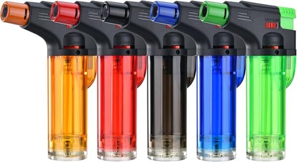 Torch Lighter, 5 Pack, Butane Refillable Jet Torch Flame Windproof Gas Lighter, Multi Utility Butane Lighter for Candles Fireplaces Campfires BBQ Grill Pilot Lights (Without Fuel) - Image 2
