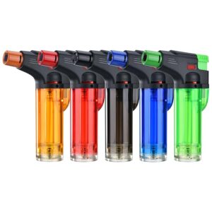 Torch Lighter, 5 Pack, Butane Refillable Jet Torch Flame Windproof Gas Lighter, Multi Utility Butane Lighter for Candles Fireplaces Campfires BBQ Grill Pilot Lights (Without Fuel)