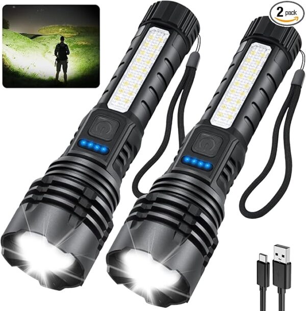 Rechargeable Flashlights High Lumens, 7Mode Flashlights Rechargeable, Super Bright Flashlight, Adjustable Tactical Flash Light, High Powered Flash Light, LED Flashlight for Emergency Home 2Pack - Image 2