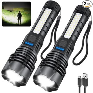 Rechargeable Flashlights High Lumens, 7Mode Flashlights Rechargeable, Super Bright Flashlight, Adjustable Tactical Flash Light, High Powered Flash Light, LED Flashlight for Emergency Home 2Pack
