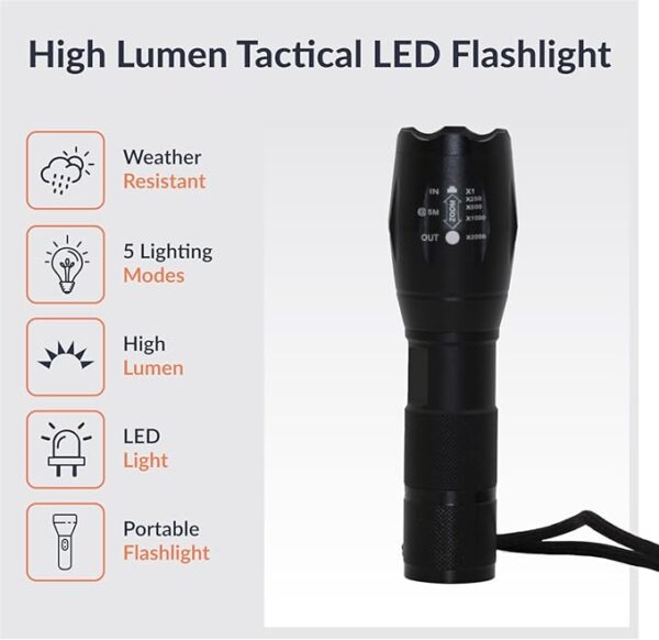 Newhouse Lighting High-Lumen Tactical Flashlight FLSHTCH, Powerful Battery-Powered Camping Essential, Compact Emergency Flashlight for Home, Earthquake Emergency Kit, Survival Gear and Supplies - Image 4