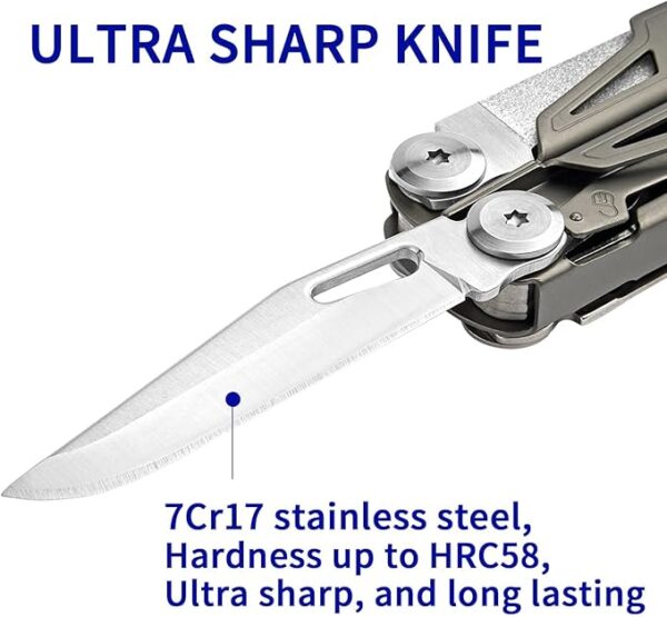 Multitool,19-in-1 Multitool Pliers with Titanium-plated Handle, Safety Locking, Lightweight EDC Tool and Nylon Sheath for Men,Outdoor Survival,Hiking,Camping - Image 5