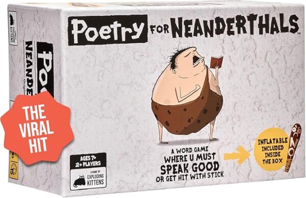 Exploding Kittens Presents Poetry for Neanderthals - Family Card Game for Adults, Teens & Kids - Competitive Word Guessing Family Games, Ages 7 and Up - Includes 200 cards and a 2-foot inflatable club - Image 2