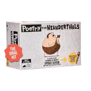 Exploding Kittens Presents Poetry for Neanderthals - Family Card Game for Adults, Teens & Kids - Competitive Word Guessing Family Games, Ages 7 and Up - Includes 200 cards and a 2-foot inflatable club