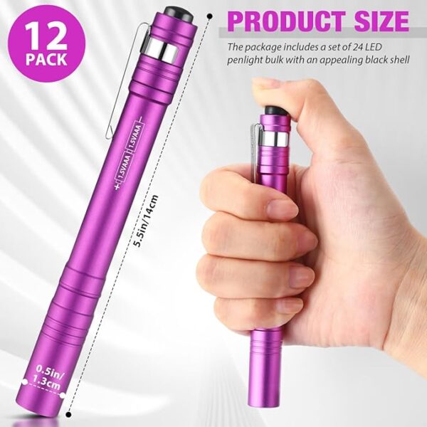 12 Pack LED Penlight Bulk, Pocket Flashlight with Clip, Aluminum Pen Flashlights Mini Pen Light for Nurses Hospital Outdoor Camping Emergency Hiking (Colorful) - Image 3