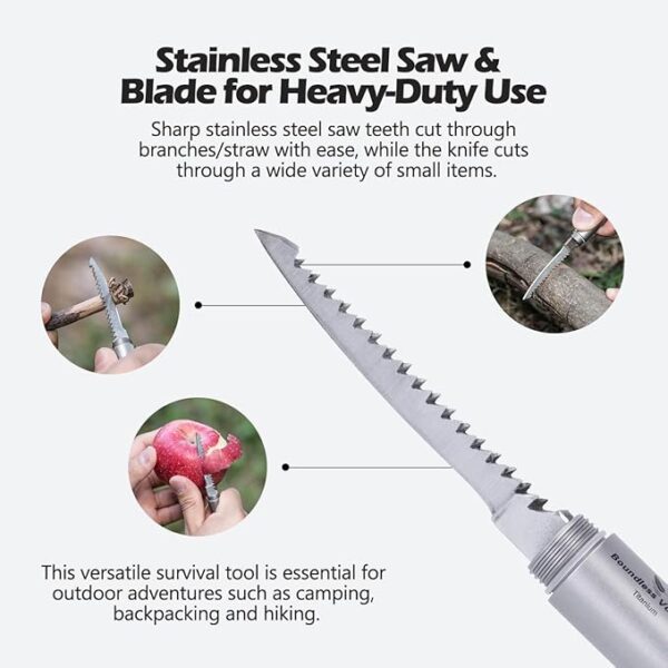 Boundless Voyage Titanium Survival Whistle Portable Camping Saw Knife Awl 4-in-1 EDC Outdoor Gear Multi-Purpose Tool for Hiking, Hunting, Pets Training Ti9024O - Image 5