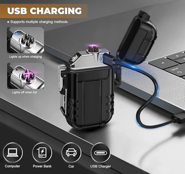 Lafagiet 3 Pack of Electric Lighter+Torch Lighters, USB C Recharge, Butane Gas Refill, Waterproof Windproof Lighters for Candle, Camping, Survival Tactical Gear, Gifts for Men (No Gas) - Image 4