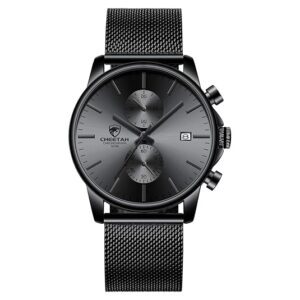 GOLDEN HOUR Mens Watch Fashion Sleek Minimalist Quartz Analog Mesh Stainless Steel Waterproof Chronograph Watches for Men with Auto Date
