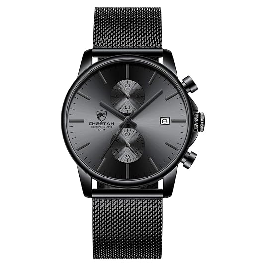 GOLDEN HOUR Mens Watch Fashion Sleek Minimalist Quartz Analog Mesh Stainless Steel Waterproof Chronograph Watches for Men with Auto Date