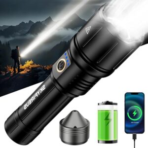 SKYFIRE LED Flashlight 4000 High Lumens with Ignition Lens, Gifts for Men Dad Fathers Day Rechargeable Super Bright Flashlights Handheld Flash Light for Outdoor, Emergency, Camping, Searching, Home
