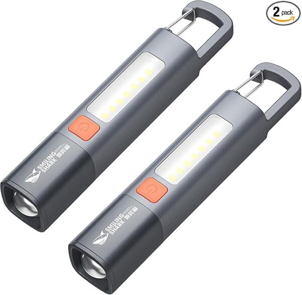 1200mAh Portable Torch LED Work Light, COB Side G1 Flash Light, 3 Modes Zoomable Focus White Waterproof Powerful Super Bright EDC, Outdoor Emergency, Mini-Rechargeable, Camping Flashlight (2, Gray) - Image 2