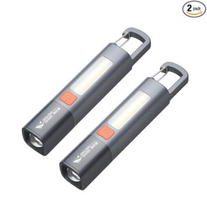 1200mAh Portable Torch LED Work Light, COB Side G1 Flash Light, 3 Modes Zoomable Focus White Waterproof Powerful Super Bright EDC, Outdoor Emergency, Mini-Rechargeable, Camping Flashlight (2, Gray)