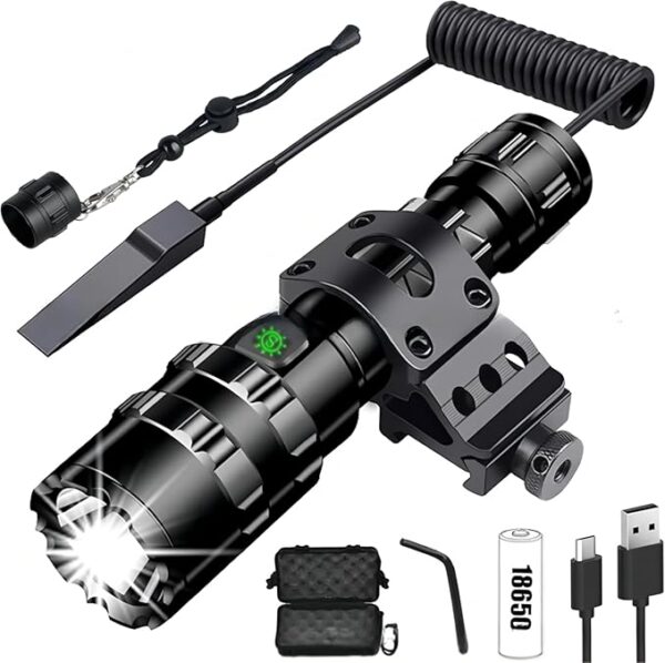 1600 Lumens Tactical Flashlight, Rechargeable LED Flashlight with Pressure Switch for Hiking, Camping, Fishing Emergency, 5 Lighting Modes 656 FT Lighting Range IP-6 Waterproof - Image 2
