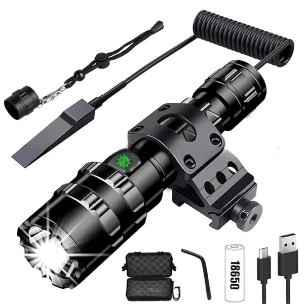 1600 Lumens Tactical Flashlight, Rechargeable LED Flashlight with Pressure Switch for Hiking, Camping, Fishing Emergency, 5 Lighting Modes 656 FT Lighting Range IP-6 Waterproof