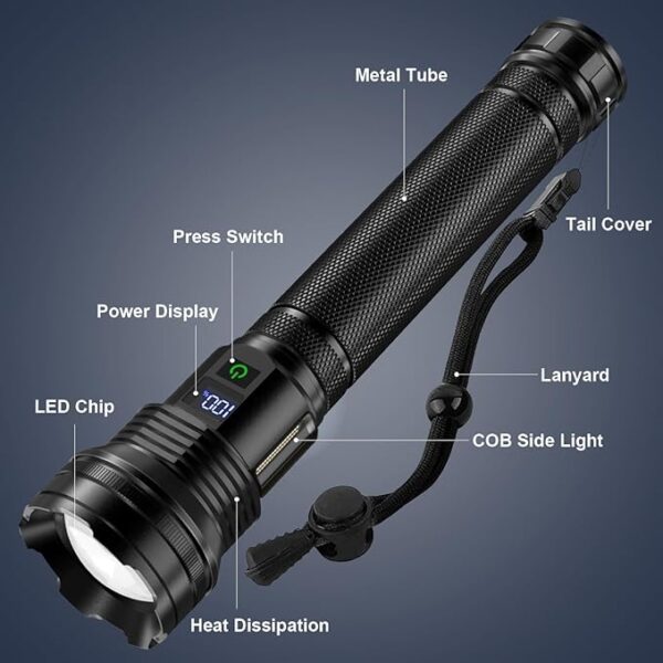 flashlights high lumens rechargeable, 4500 Lumens Super Bright Flashlight, with COB Work Light & 10 Modes, Waterproof Handheld Flashlight, for outdoor Camping hunting, hurricane Emergencies Hiking - Image 3