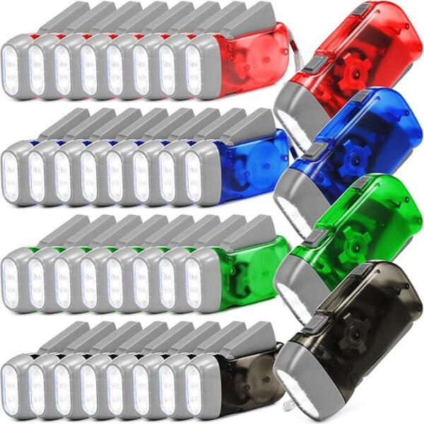 Treela 36 Pcs Hand Crank Flashlight Bulk Squeeze Wind up Flashlight No Battery with LED Self Powered Charging Torch Dynamo for Camping Emergency Survival Christmas(Green, Gray, Blue, Red) - Image 2