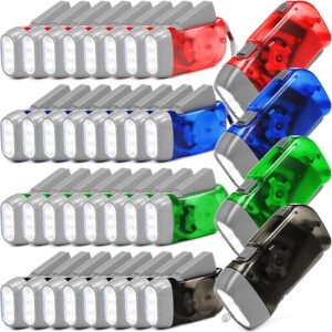 Treela 36 Pcs Hand Crank Flashlight Bulk Squeeze Wind up Flashlight No Battery with LED Self Powered Charging Torch Dynamo for Camping Emergency Survival Christmas(Green, Gray, Blue, Red)