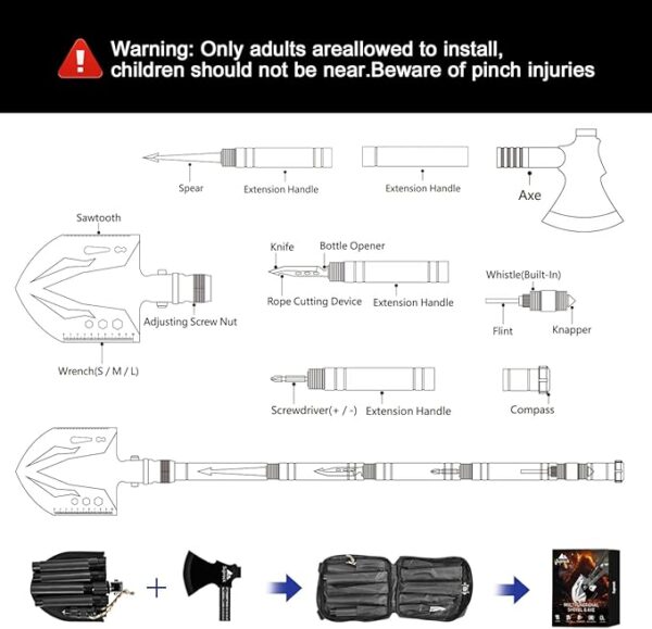 Survival Shovel High Carbon Steel Tactical Shovel Axe Folding Entrenching Tool Camping Hiking Shovel Carrying Pouch Car Emergency Survival Gear - Image 6
