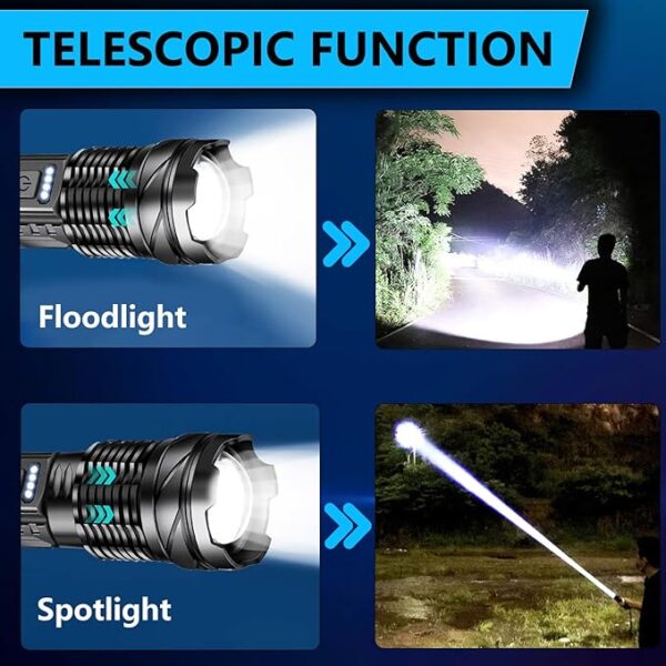 Rechargeable LED Flashlights, 990,000 Lumens Super Bright Handheld Flashlight, 7 Modes with COB Work Light, IPX6 Waterproof, Adjustable Tactical Flash Light for Home,Camping and Emergencies-2 Pack - Image 5