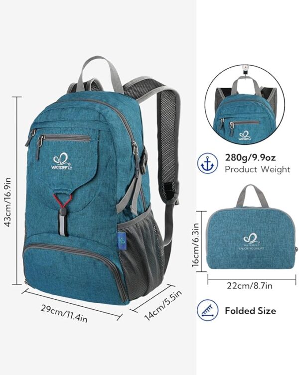WATERFLY Small Lightweight Packable Backpack: 20l Ultra Light Foldable Travel Hiking Camping Daypack Day Pack for Man Woman - Image 4