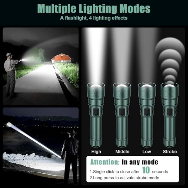 SKYFIRE Rechargeable Flashlights 15000.00lm High Lumens,LED Super Bright Flashlight,Zoomable,Power Bank Four Modes,Waterproof Flash Light for Camping Essentials,Outdoor and Home Emergencies-No Lens - Image 6