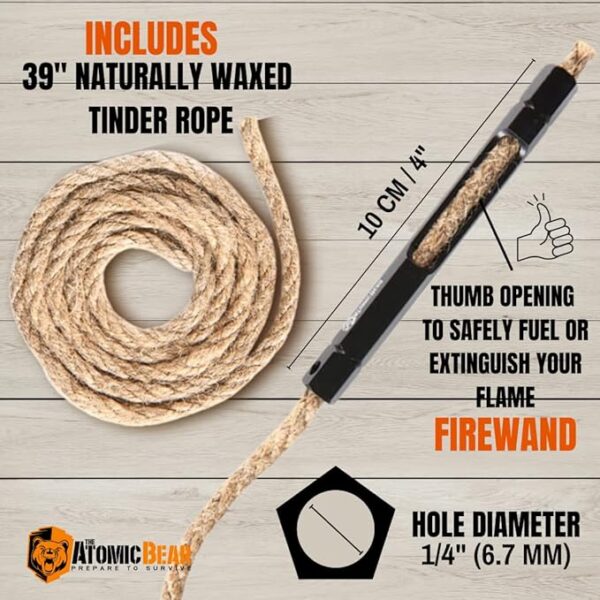 Fire Starter Wick for Campfires - Firewand Survival Tool Serves as a Waterproof Match - Easy to Light with Flint and Steel - Extinguish The Flame Inside The Wand's Tube- 39" Tinder Rope for Long Burn - Image 5