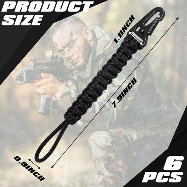 6 Pcs Cobra Weave Paracord Keychain 550 Paracord Tactical Lanyard Tether for Wallet Knife Keys Men Women Outdoors(Black) - Image 3