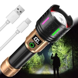 Rechargeable Flashlights High Lumens Led Rechargeable Flashlight Handheld Flashlights 5800,000 Lumens 5 Modes, Waterproof Powerful Tactical Flashlight for Emergencies Camping Gift