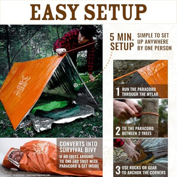 World's Toughest Ultralight Survival Tent â¢ 2 Person Mylar Emergency Shelter Tube Tent + Paracord â¢ Year-Round All Weather Protection for Hiking, Camping, & Outdoor Survival Kits - Image 5