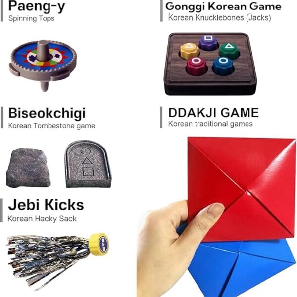 Gonggi Korean Game, Gonggi Korean Tossing Game Set (Korean Traditional Play Game) Jebi chagi Gonggi Stone catching Game Biseokchigi Paeng-y DDAKJI Family Party Game Game Collections (1 Set) - Image 3