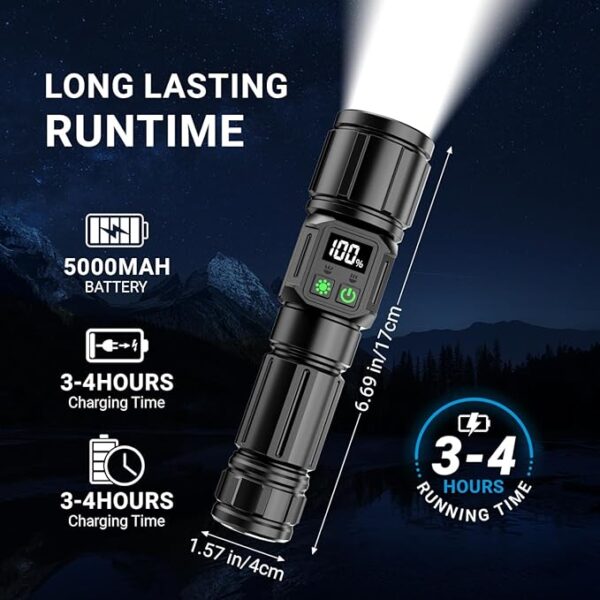 High Lumen LED Flashlight Rechargeable Handheld flashlights high lumens flashlights for home Zoom with LCD digital display 9 modes waterproof powerful tactical flashlight used for emergency gifts - Image 4