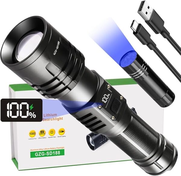 Rechargeable LED Flashlights 1000000 High Lumens,ðððð ððð° High Powered Waterproof Tactical Flashlight Spotlight Flashlight for Home, Bright Flashlight Black for Outdoor Camping Emergency - Image 2