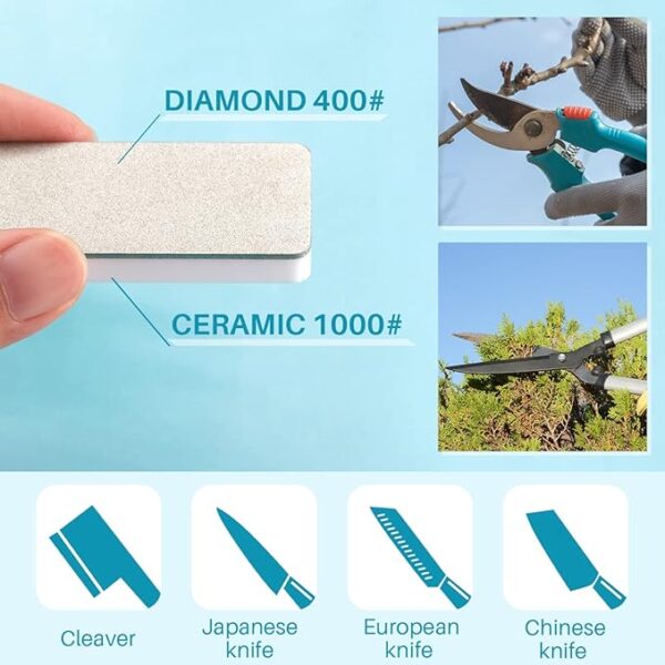 Patelai 2 Pcs Mini Pocket Knife Sharpener Stone Double Sided Portable Sharpening Stone Whetstone Diamond Ceramic Sharpen Tools 400/1000 Grit for Knives Scissors Kitchen Outdoor Survival Gear - Image 5