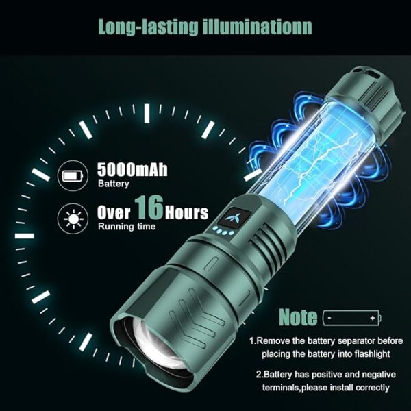 SKYFIRE Rechargeable Flashlights 15000.00lm High Lumens,LED Super Bright Flashlight,Zoomable,Power Bank Four Modes,Waterproof Flash Light for Camping Essentials,Outdoor and Home Emergencies-No Lens - Image 5