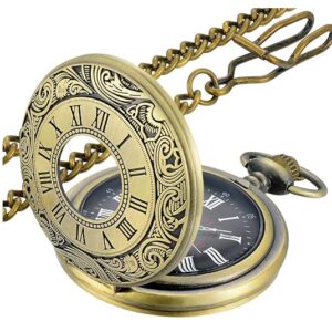 LYMFHCH Vintage Pocket Watch Roman Numerals Scale Quartz Pocket Watches with Chain Christmas Graduation Birthday Gifts Fathers Day