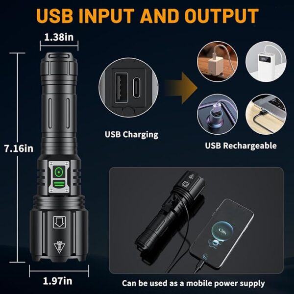LED Super Bright Flashlight 2000 High Lumens, High Powered Rechargeable Flashlights, 6 Modes Zoomable, Waterproof Flash Lights, Tactical Handheld Flashlight for Emergency, Camping, Outdoor, Home - Image 5