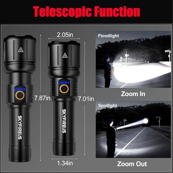 SKYFIRE LED Flashlight 4000 High Lumens with Ignition Lens, Gifts for Men Dad Fathers Day Rechargeable Super Bright Flashlights Handheld Flash Light for Outdoor, Emergency, Camping, Searching, Home - Image 4