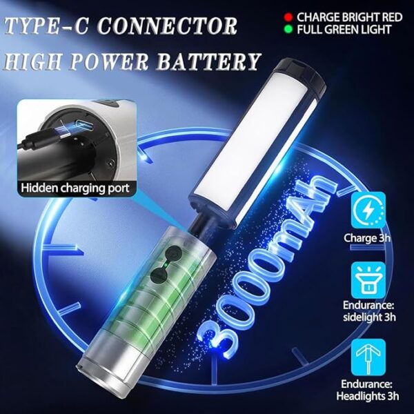 Rechargeable 3000mAh Camping Light with Stand 1.71ft Max Height ï¼Cordless Work Light with 3 LED Lamp Heads, 2200 Lumens Camping Essentials Gear Emergency Flashlightï¼Black - Image 6
