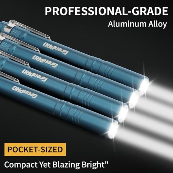 LED Pen Lights for Nurses, Aluminum Small Pocket Flashlight with Clip, Emergency Handheld Penlight, 2AAA Batteries Included, Blue, 4 Pack - Image 6
