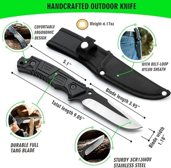 ZENHOSIT Survival Hatchet & Camping Axe with Fixed Blade Knife Combo Set, Full Tang Tactical Axe for Outdoor Camping Survival and Chopping Wood, Nylon Sheath Included - Image 5