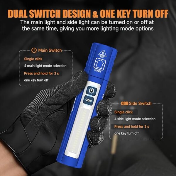 Rechargeable Tactical Flashlights High Lumens - Super Bright Small Powerful LED Magnetic USB C Flashlight, 8 Modes, Dual Button Waterproof Pocket Flash Light for Emergency, Car (2, Blue) - Image 5