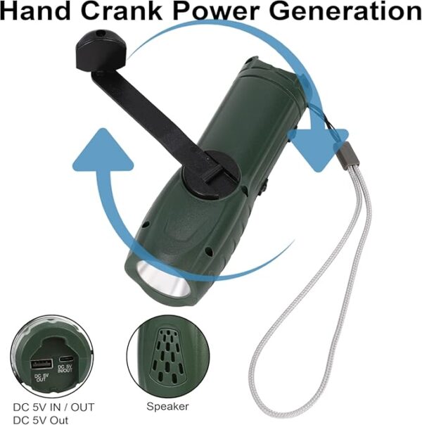 Hand Crank Flashlight with Emergency Radio LED Torch Phone Charger, Portable Dynamo SOS Rechargeable USB Charging Handheld LED Flashlights Built-in Loudspeaker for Camping Hiking Gift - Image 5