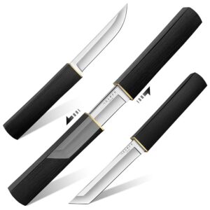 Moontay Mini Katana Knives Set â 2 in 1 Janpanese Tanto Knife with Integrated Wood Sheath & Handle, Stainless Outdoor Double Knife Set, Short Samurai Swords for Camping Survival BBQ Home, Gift for Men