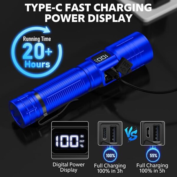 Flashlights High Lumens Rechargeable Super Bright LED Flashlight with Dimmable, Zoomable Beam Tactical Flash Lights Small Powerful Waterproof Flashlight for Camping Emergencies - Image 5