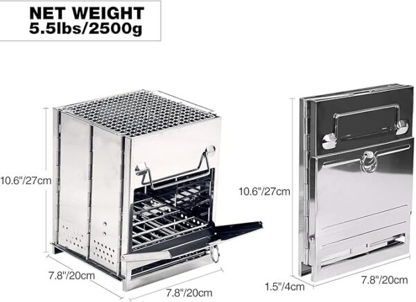REDCAMP Wood Burning Folding Camp Stove Stainless Steel Grid, Portable Collapsible Backpacking Stove Survival Rocket Stove for Hiking Outdoor Tent Camping Picnic BBQ, Large - Image 3