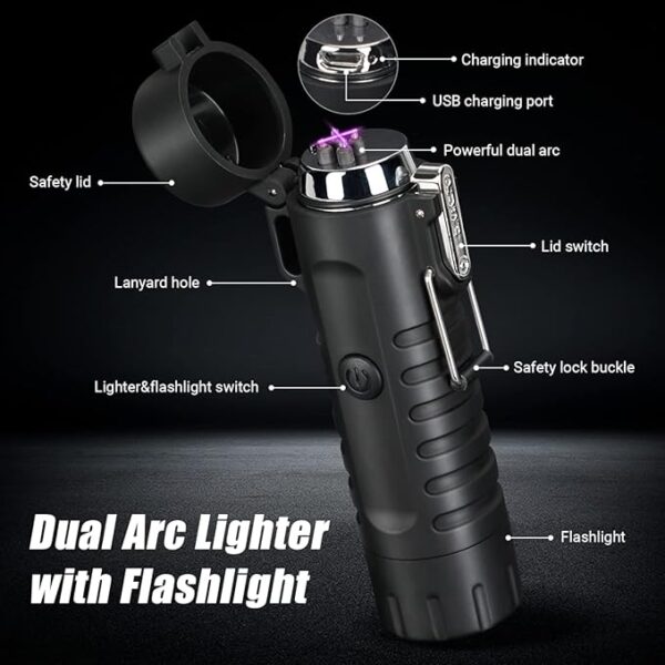 Scotte Plasma Windproof Arc Lighter Electric Lighter and LED Flashlight - 2 in 1 (Black)/5 in 1 Magnesium Fire Starter for Emergency Survival, Candle, Camping, Hiking, All Weather Magnesium Ferro Rod - Image 3