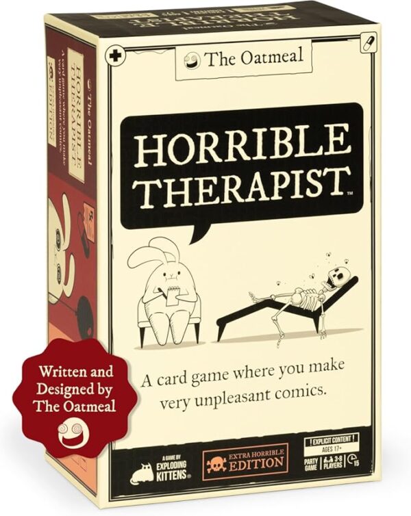 Exploding Kittens Horrible Therapist: Extra Horrible Edition 3-8 Players - Ages 17+ - 15 Minutes to Play - Comic Building Card Game - Ideal for Party, Family Game Night - White - Image 2